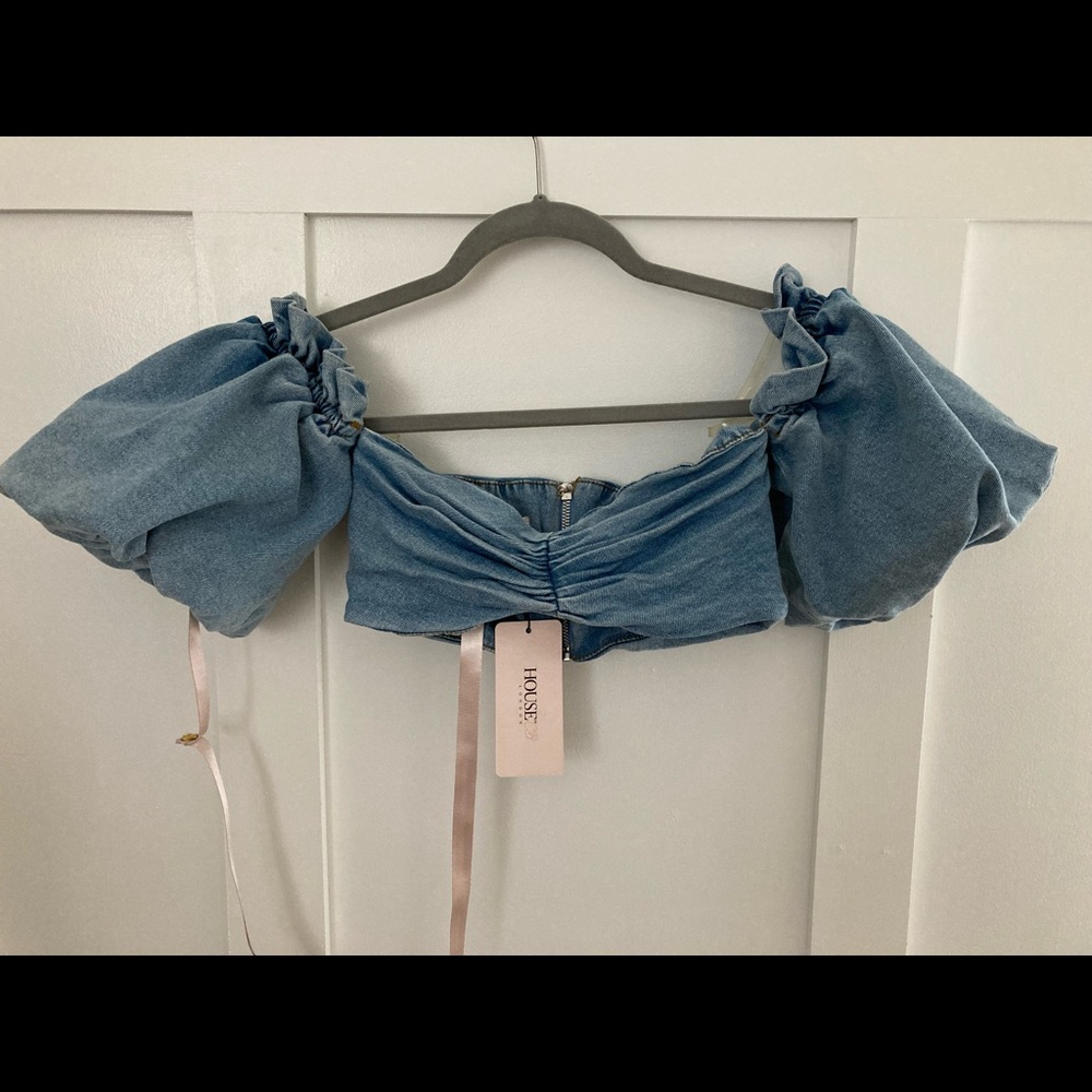 House of CB Denim Cropped Top in size XS